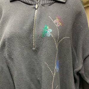 Bejeweled sweater with half zipper